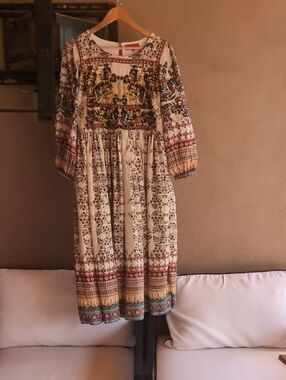 Bohemian Floral Embroidered Midi Dress in Cream